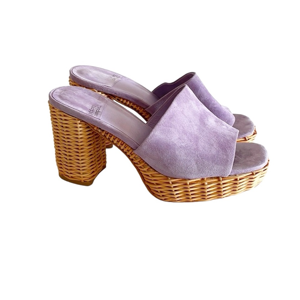 Jeffrey Campbell Magda Wicker Suede Heeled Platform Lavender Mule Sandals sz 10